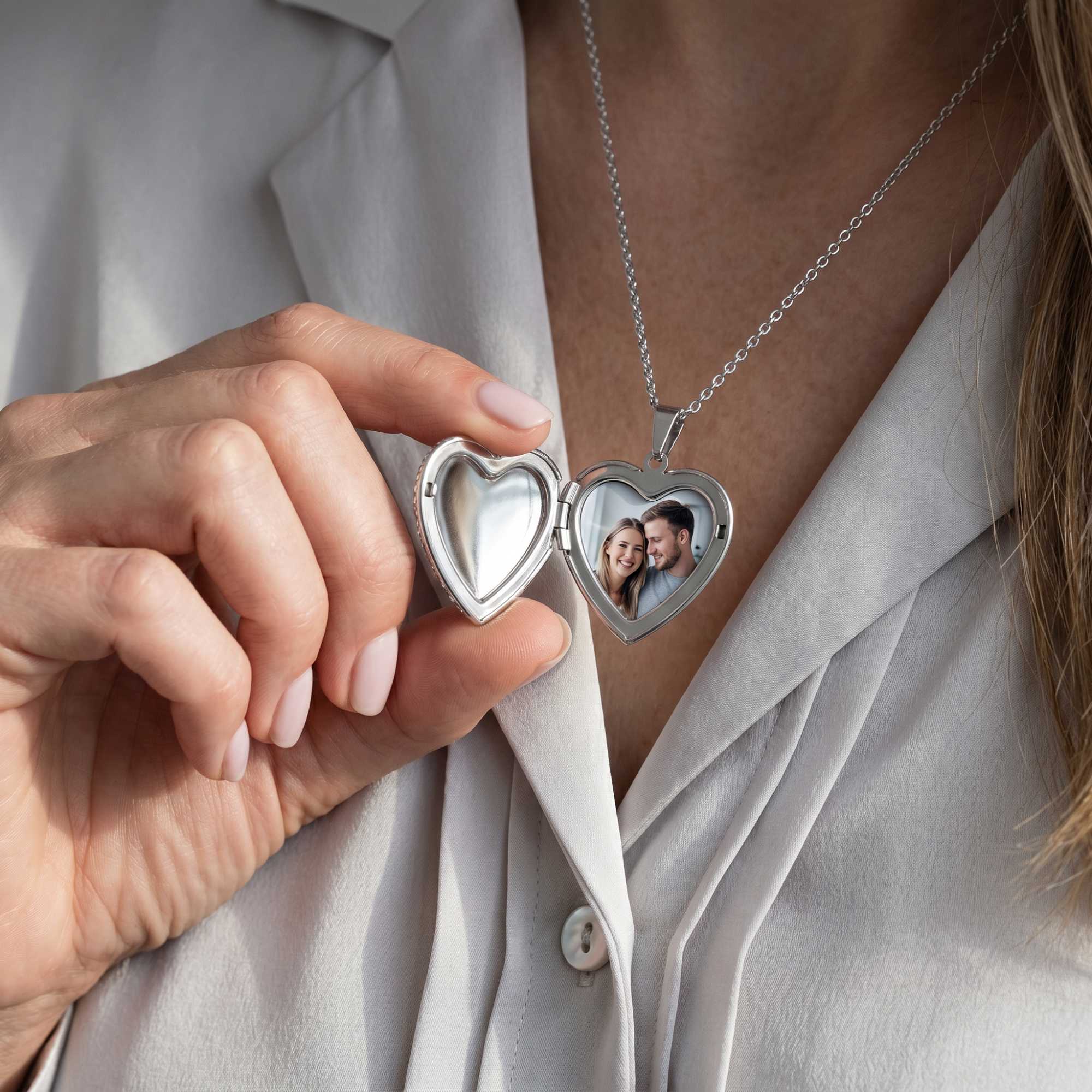 Crystal Heart Photo Locket Necklace - Image 11
