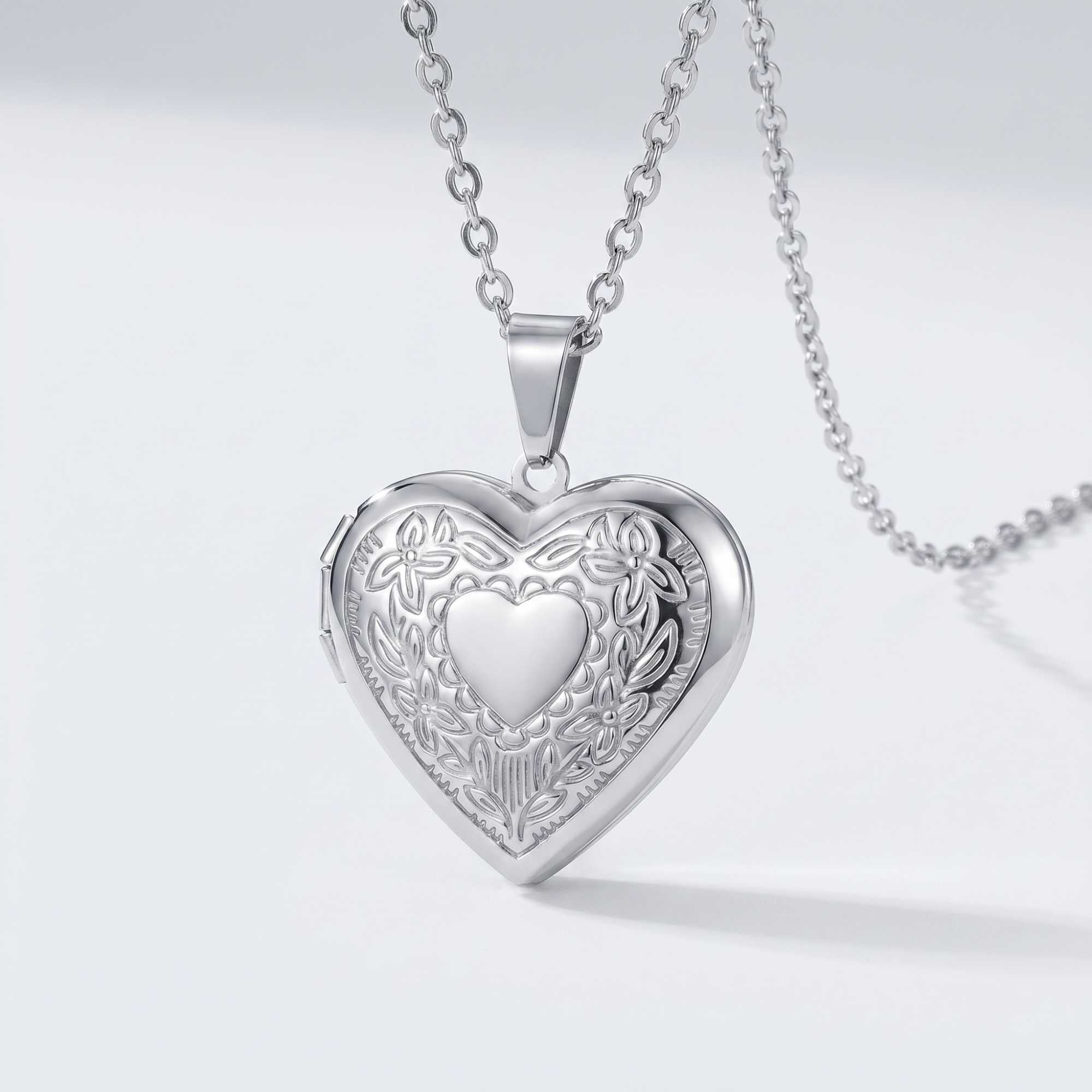 Floral Heart Photo Locket Necklace - Image 11