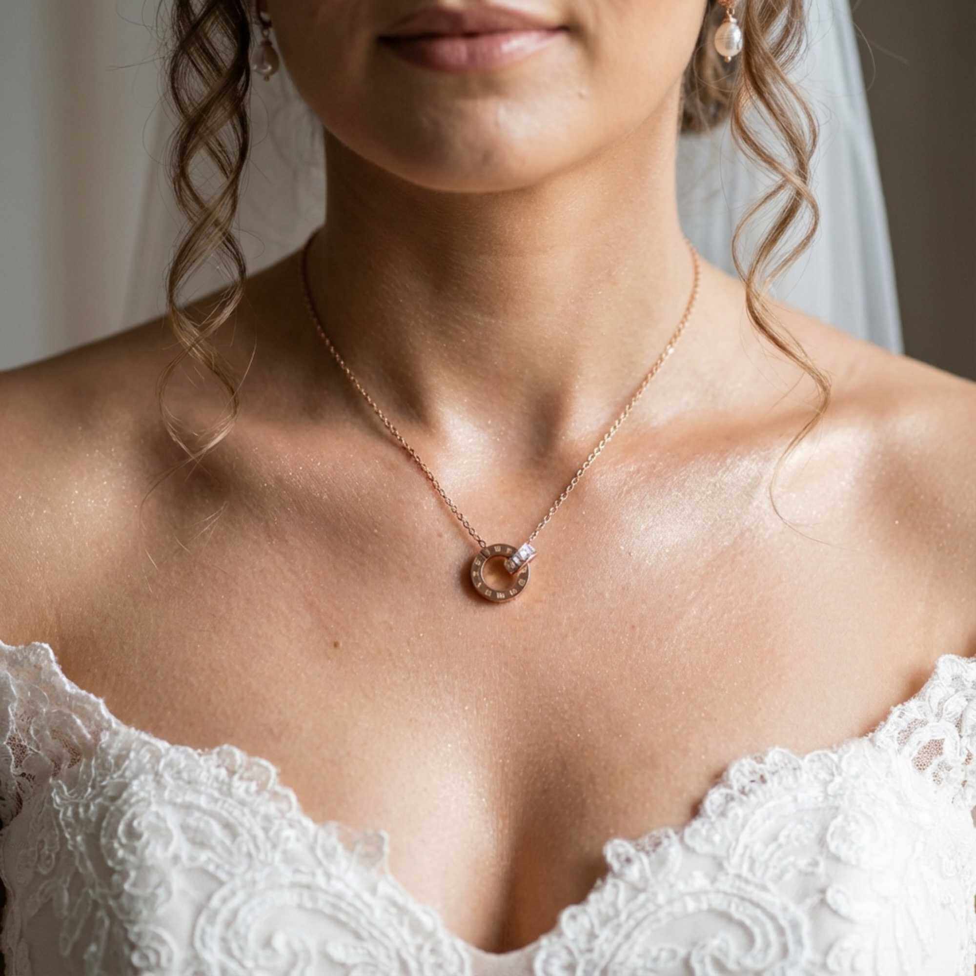Necklace with Joined Rings & Crystals - Image 3