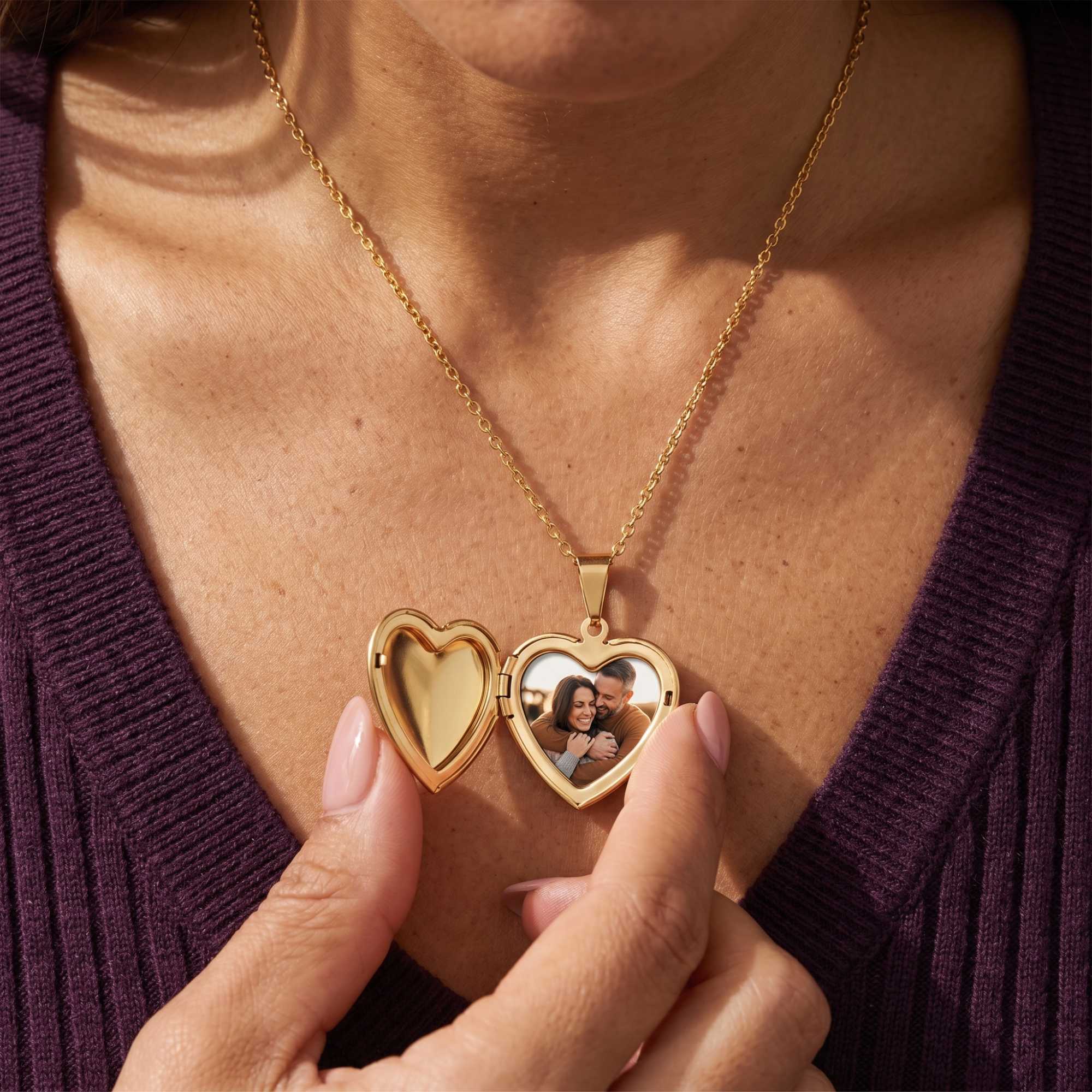 Scroll Heart Photo Locket Necklace