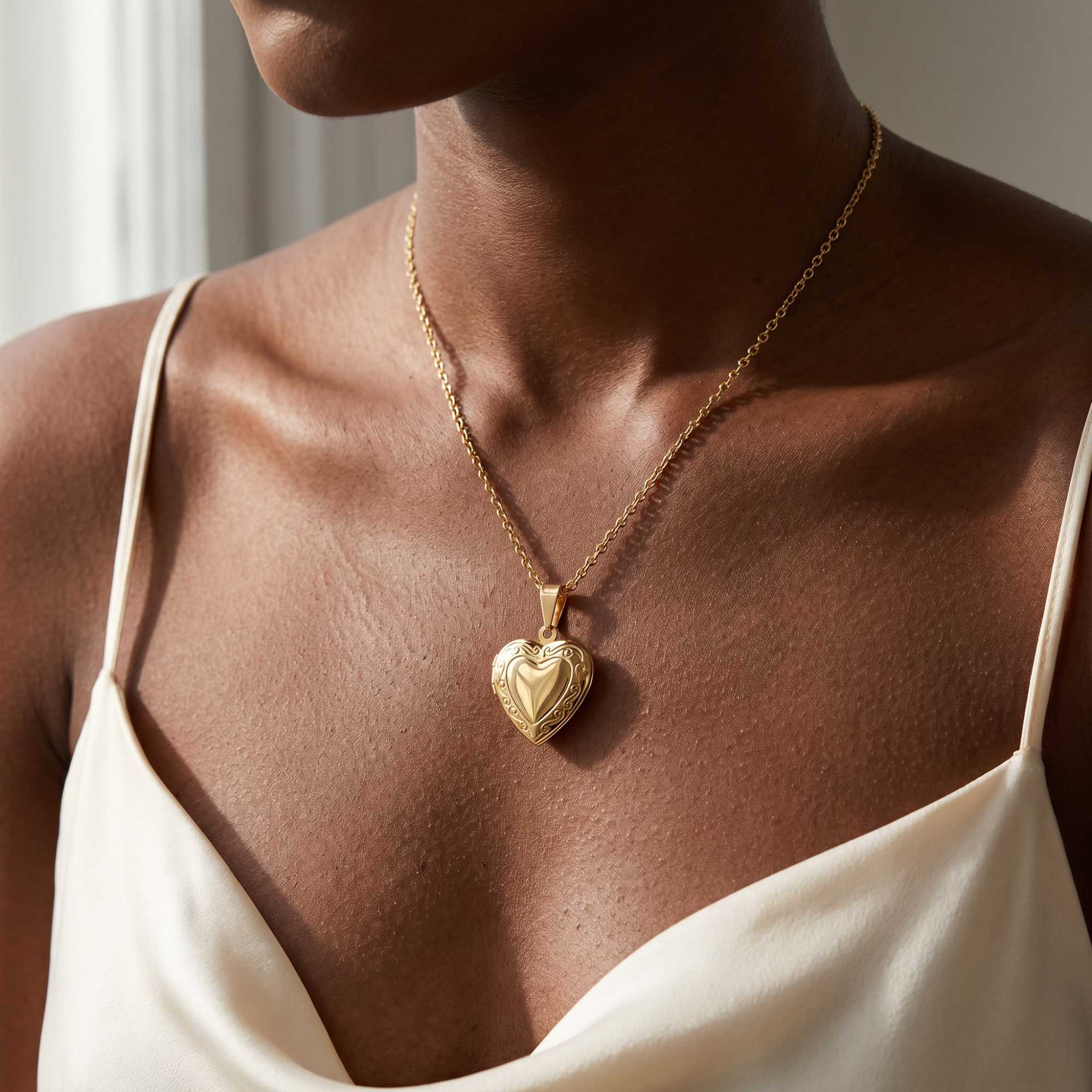Scroll Heart Photo Locket Necklace - Image 3